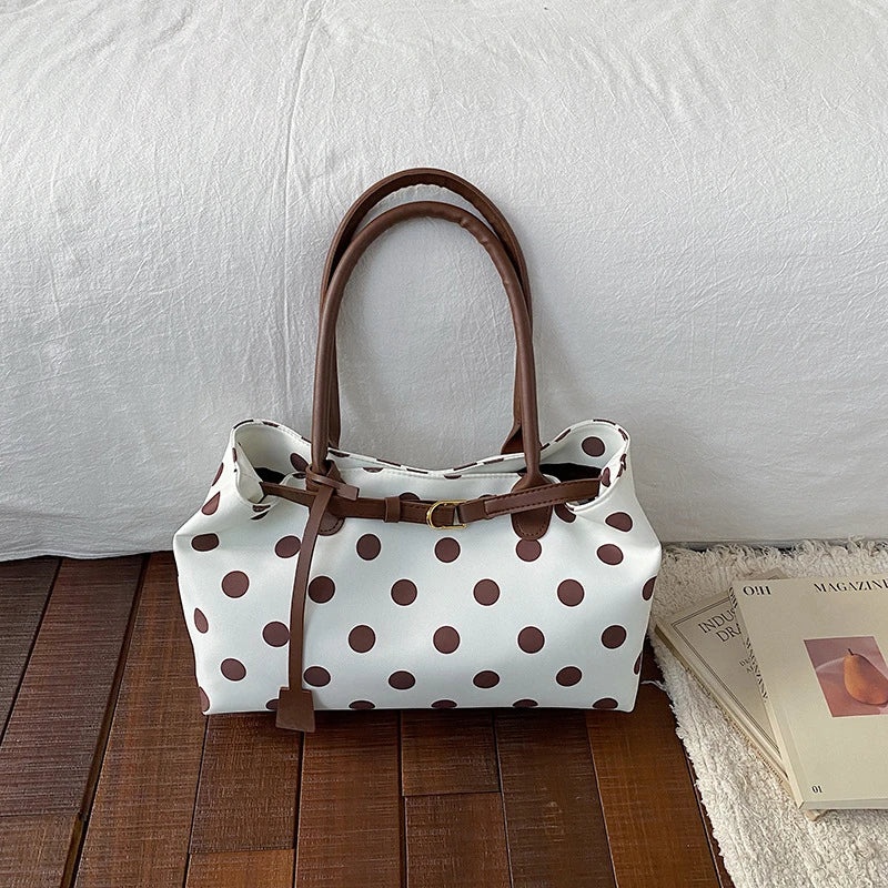 Polka Dot Tote Bag with Belt Strap – Korean Style Commuter Bag