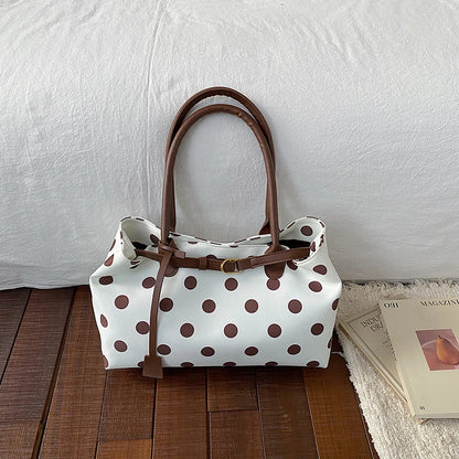 Polka Dot Tote Bag with Belt Strap – Korean Style Commuter Bag
