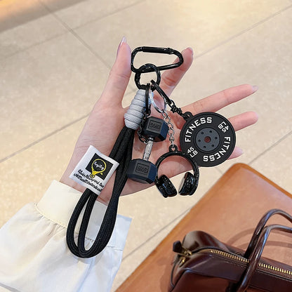 Gym Fitness Keychain Pendant Set – Dumbbell, Weight Plate & Headphone Charms