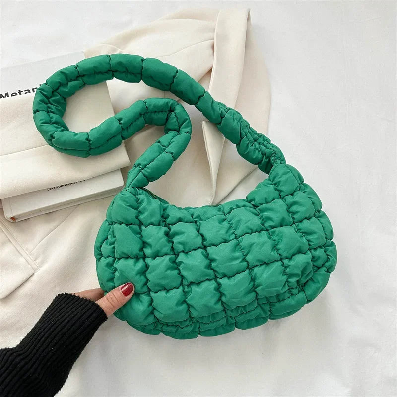 Quilted Puffer Hobo Bag for Women – Nylon Shoulder Purse