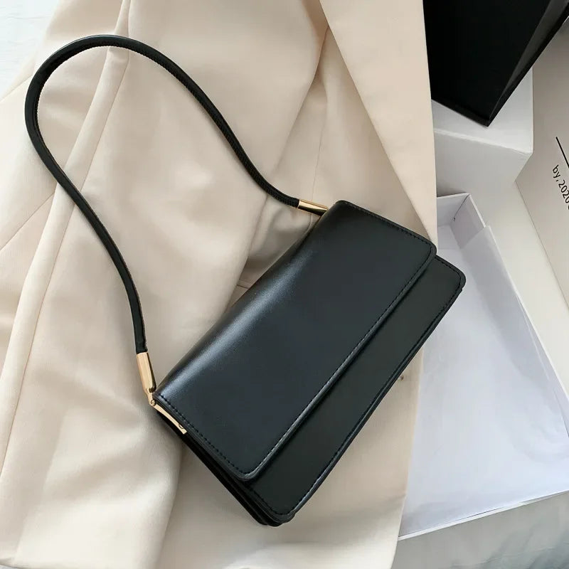 PU Leather Baguette Shoulder Bag – Minimalist Underarm Handbag