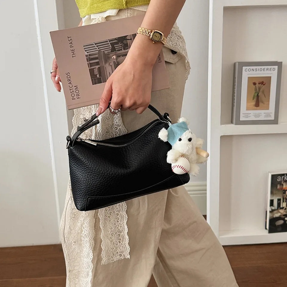 Soft Leather Shoulder Bag – Women's Crossbody Handbag with Charm