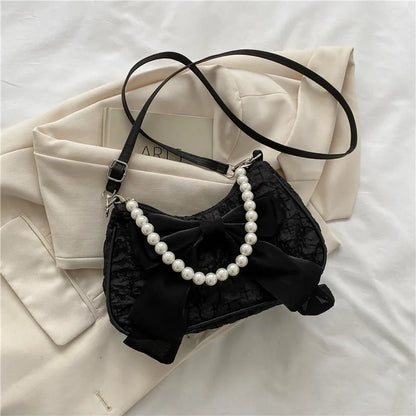 Pearl Bow Crossbody Bag – Retro Luxury Women's Shoulder Handbag