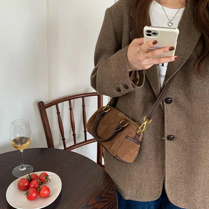 Faux Suede Crossbody Bag - Women's Small Shoulder Bag