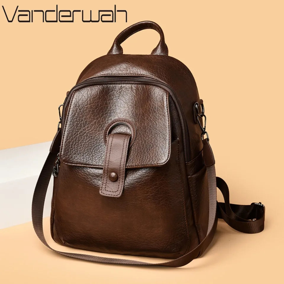 Women's 3-in-1 Soft Leather Backpack – Large Capacity Shoulder & School Bag