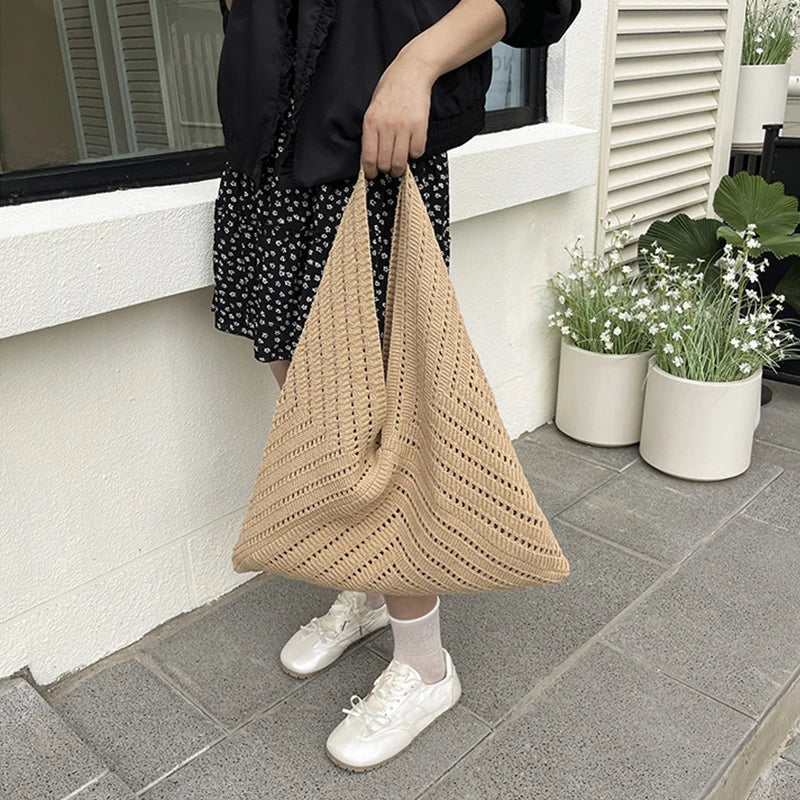 Crochet Beach Tote Bag for Women – Large Triangle Knit Bag
