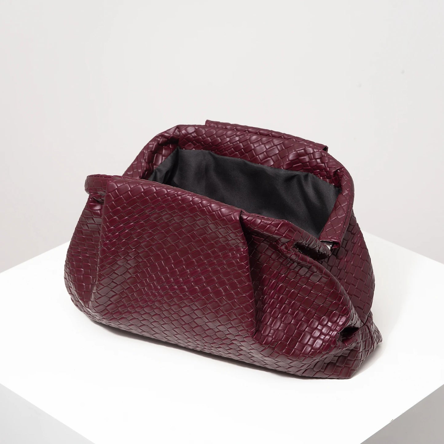 Vintage Artificial Leather Woven Pattern Clutch Bag Burgundy Formal Dresses Women Large Capacity