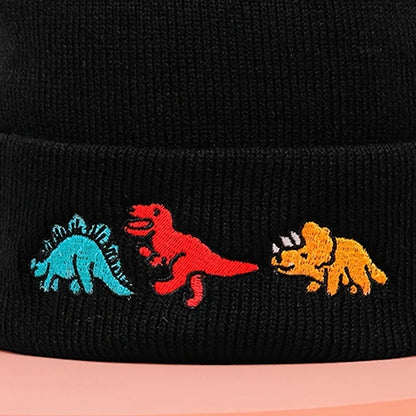 Dinosaur Embroidery Beanie Hat – Warm Knit Cap for Men & Women
