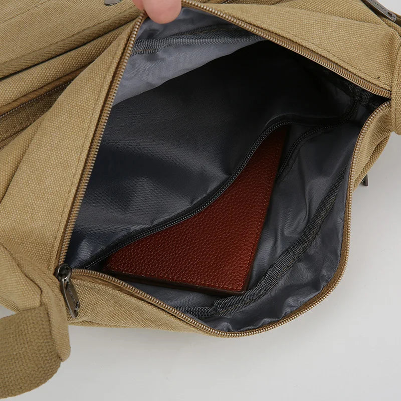 Men's Canvas Crossbody Shoulder Bag – Multi-Pocket Travel Messenger