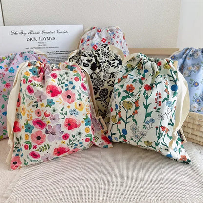 Floral Cotton Drawstring Travel Organizer Bag