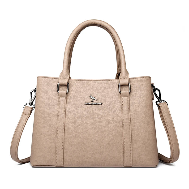 Large Capacity PU Leather Tote Bag – Women's 3-Layer Commute Handbag