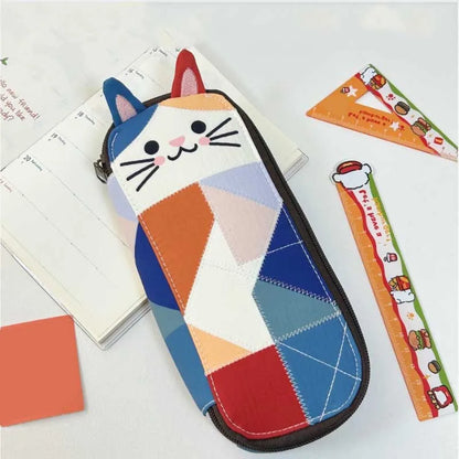 Cat Patchwork Coin Purse – Kawaii Zipper Pouch & Pen Bag