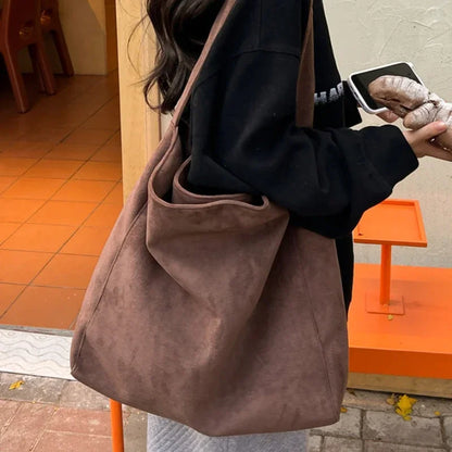Women's Large Shoulder Tote Bag – Casual Suede-Look Handbag