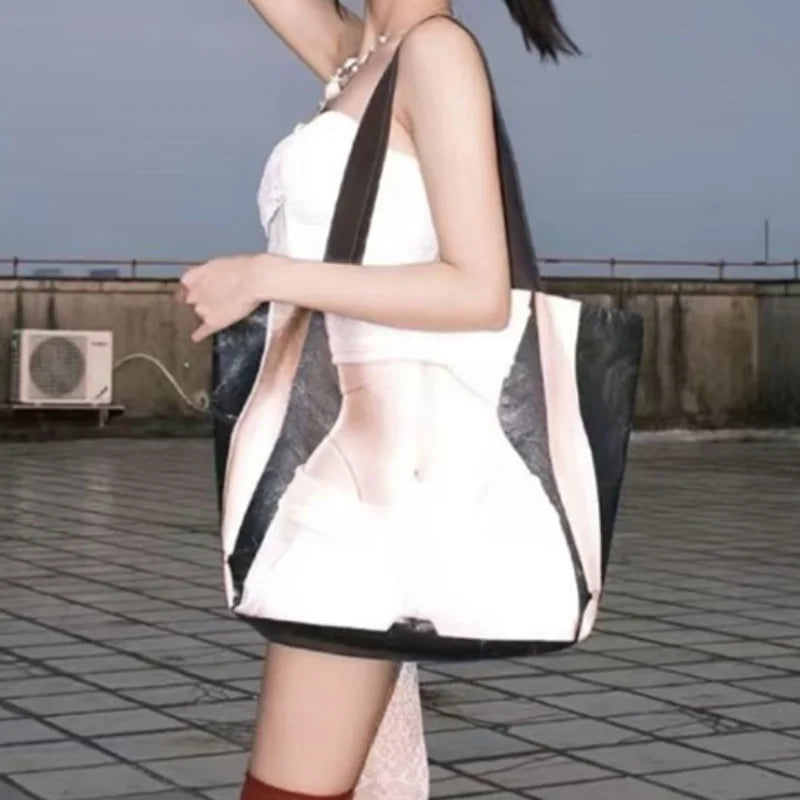 Gothic Girl Print Tote Bag Large Capacity Y2K Shoulder Bag