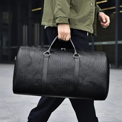 Crocodile-Textured Duffle Bag – Large Capacity Unisex Travel & Gym Bag