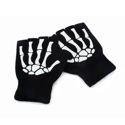 Skeleton Skull Fingerless Gloves – Glow in the Dark Punk Knit
