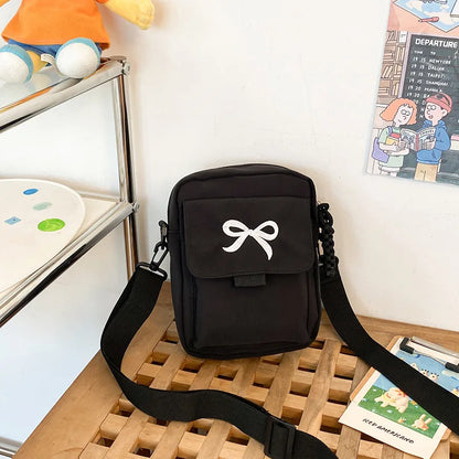 Women Bow Shoulder Bag Adjustable Strap Trendy Crossbody Solid Color Daily Messenger Purses Handbags