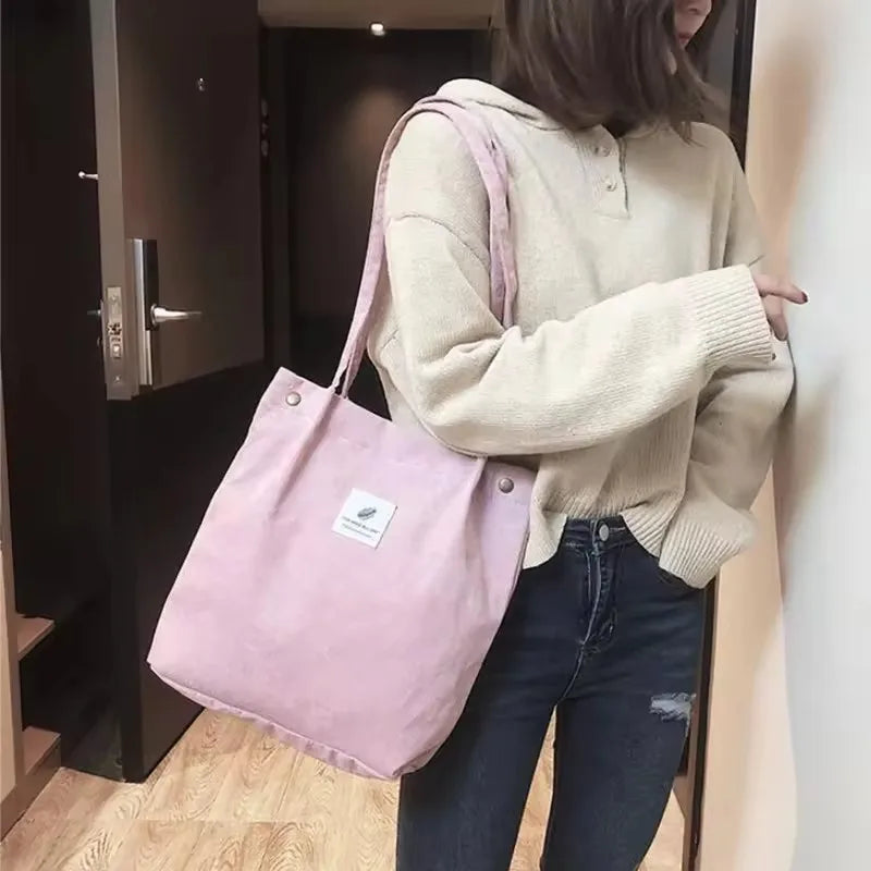 Corduroy Tote Bag – Large Eco-Friendly Reusable Shoulder Bag