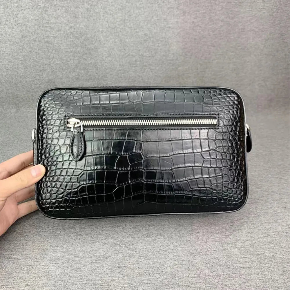 Crocodile Leather Crossbody Bag for Men – Black Shoulder Clutch
