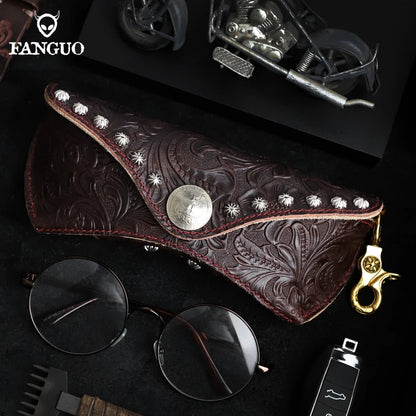 Handmade Genuine Leather Eyeglasses Case – Ostrich Embossed Sunglasses Holder