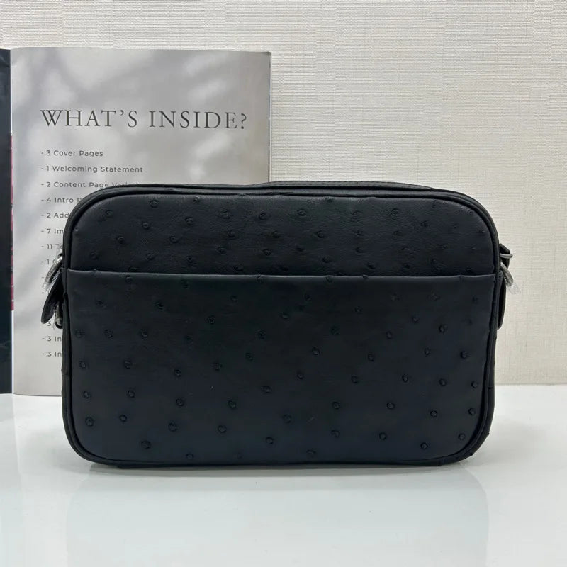 Men's Ostrich Leather Crossbody Shoulder Bag