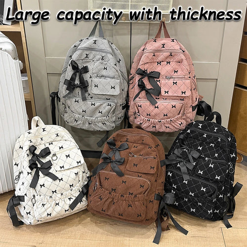 Corduroy Bow Backpack – Cute Large Capacity College School Bag