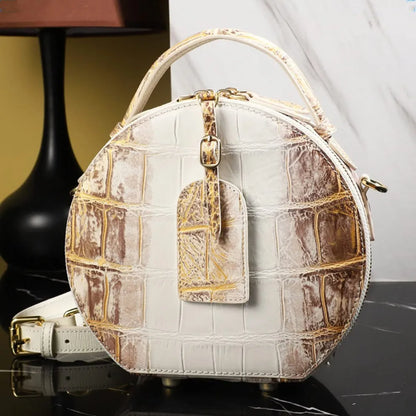 Genuine Crocodile Leather Round Handbag for Women – Luxury Small Shoulder Bag