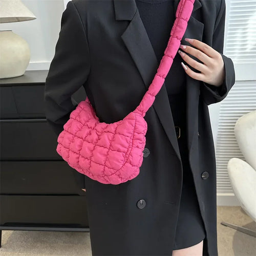 Quilted Puffer Hobo Bag for Women – Nylon Shoulder Purse