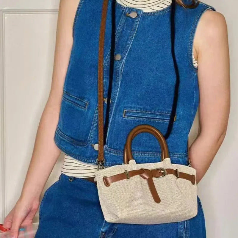 Canvas Belt Buckle Tote Bag – Large Capacity