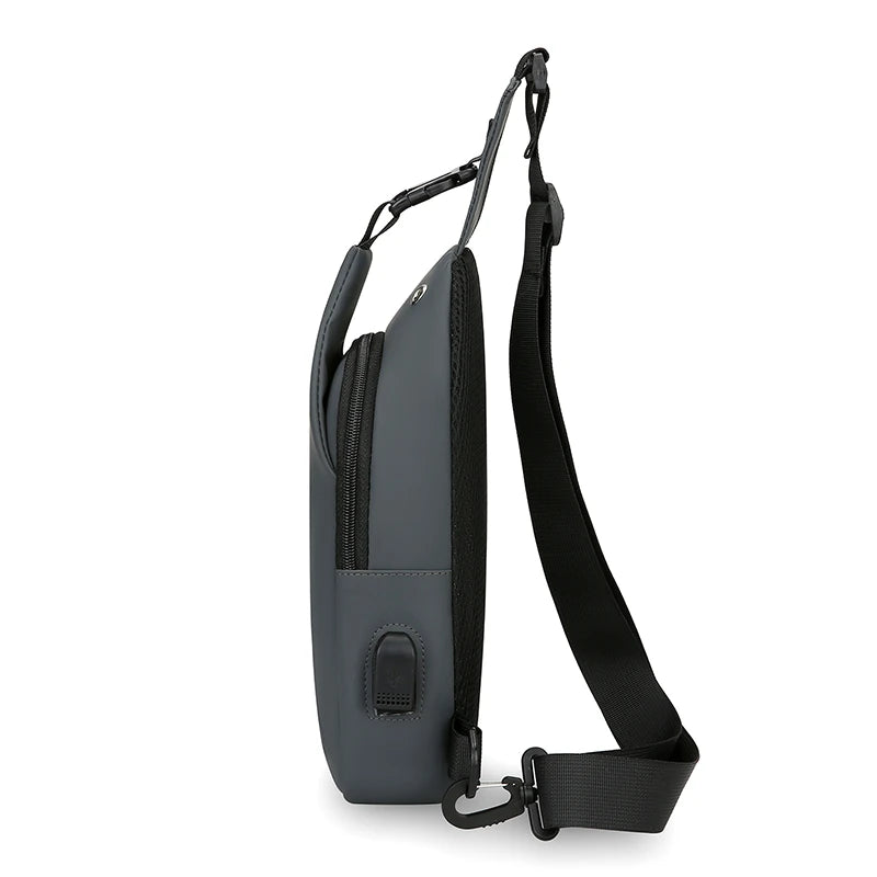 Men's Nylon Crossbody Chest Bag with USB Charging Port