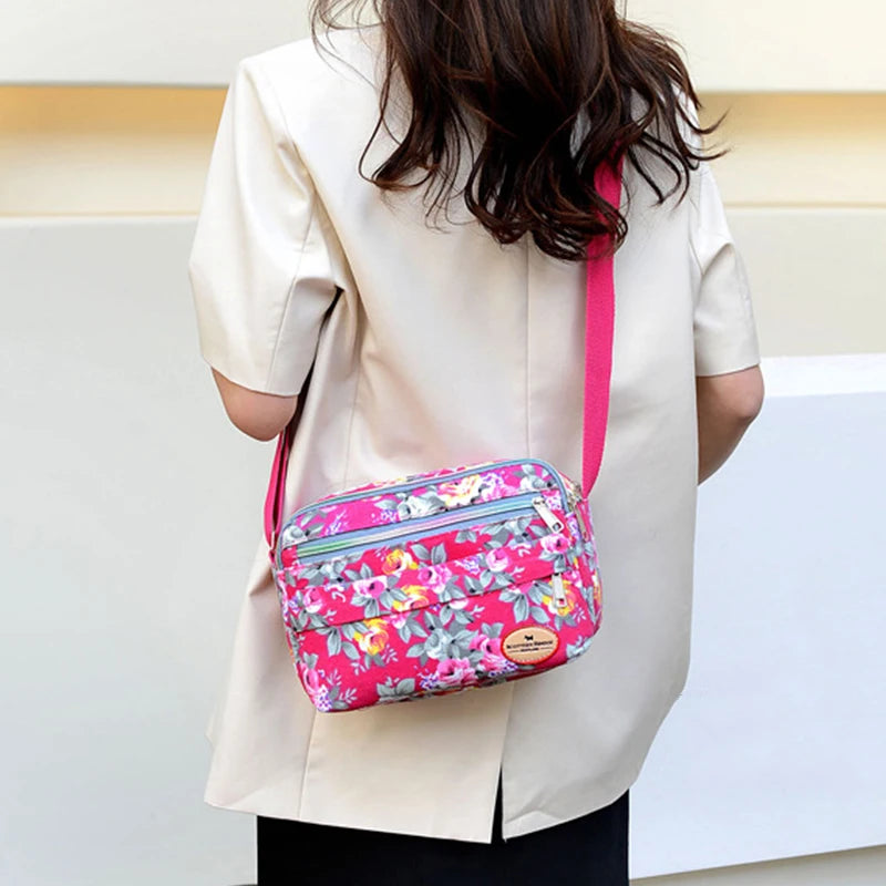 Floral Canvas Crossbody Bag for Women – Rose Print Shoulder Bag
