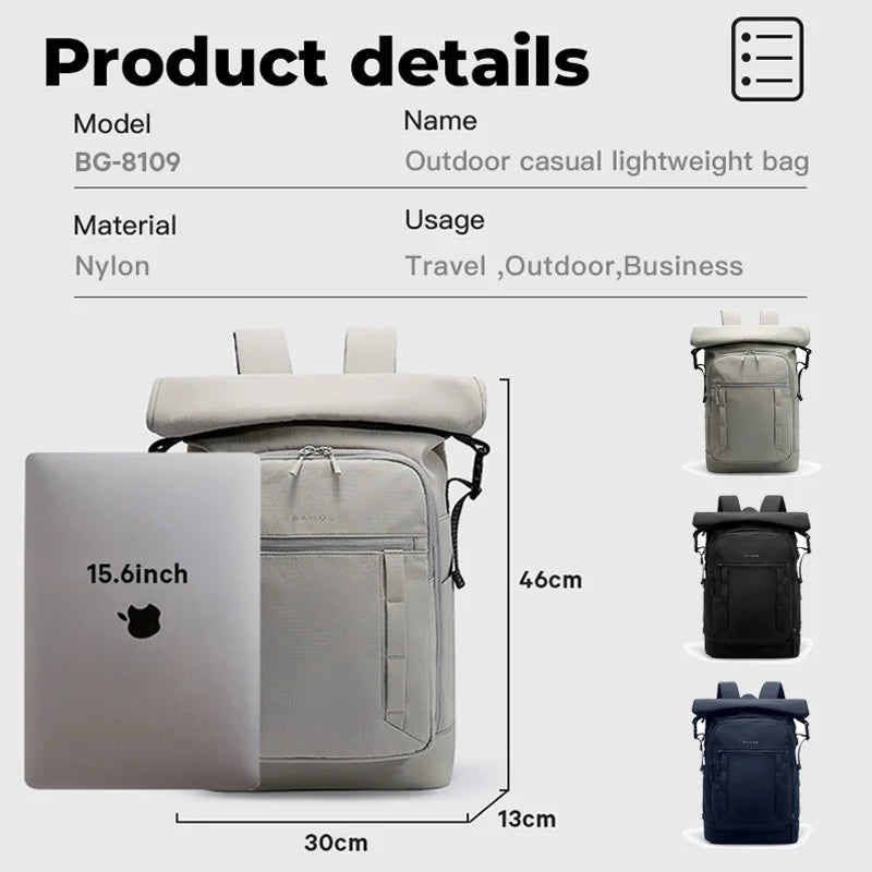 Bange Roll-Top Waterproof Backpack – Expandable 15.6" Laptop Bag for Men