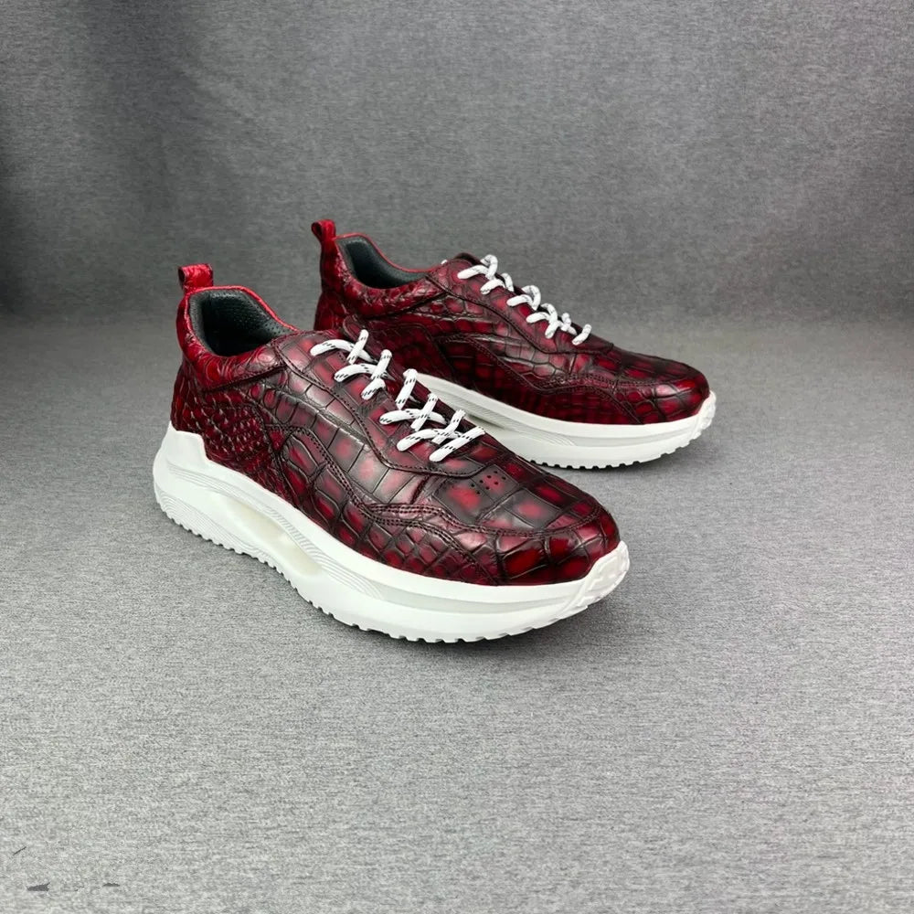 Crocodile Leather Men's Lace-Up Sneakers | Exotic Casual Shoes