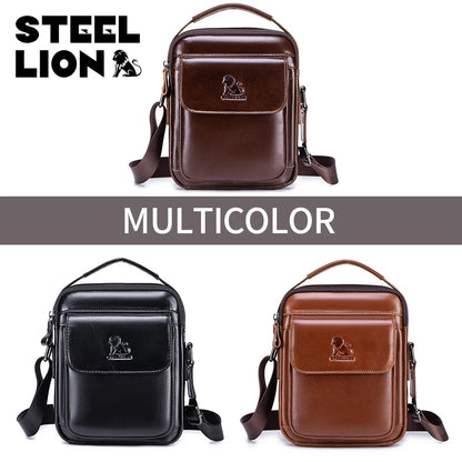 Steel Lion Men's Leather Crossbody Bag – Casual Vertical Shoulder Bag