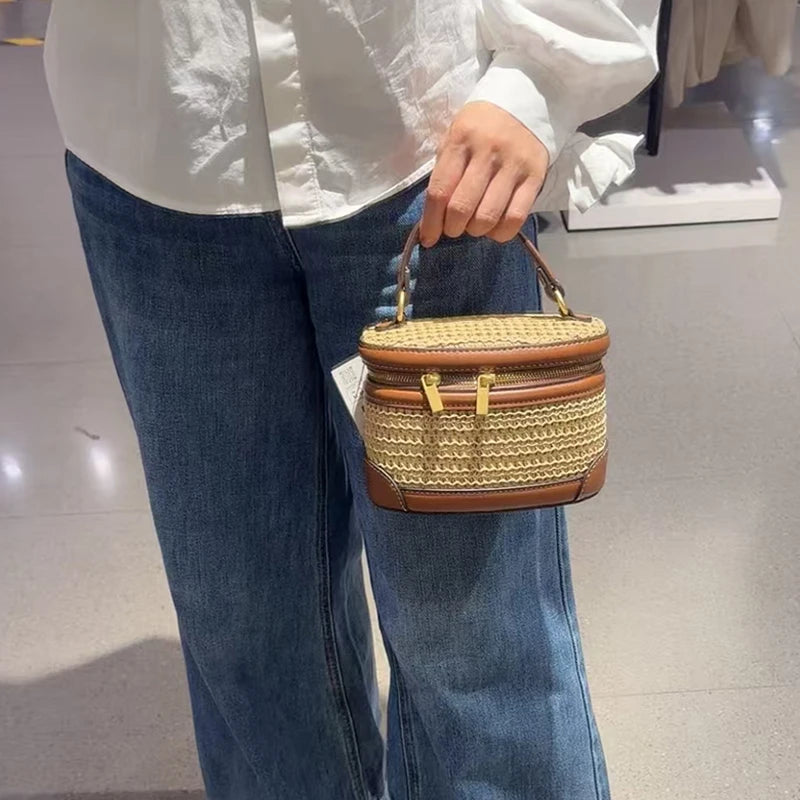 Woven Box Bag – Women's Retro PU Leather Top Handle Handbag