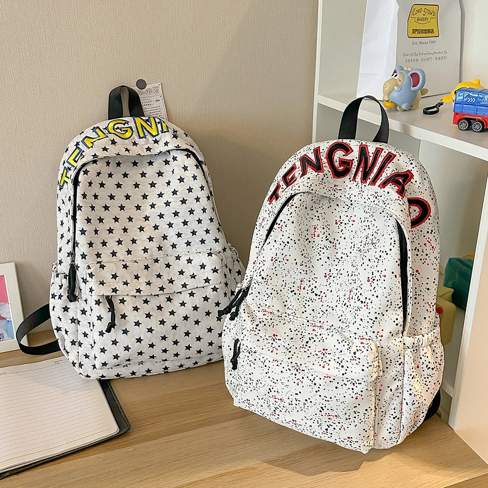 Star Print Letter Backpack – Cute School Bag for Women & Girls