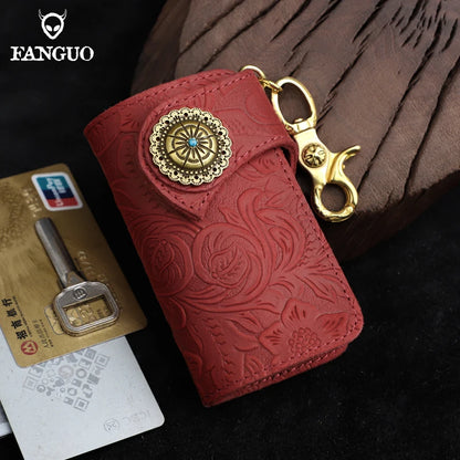 Genuine Leather Key Wallet with Card Holder & Key Chain for Men