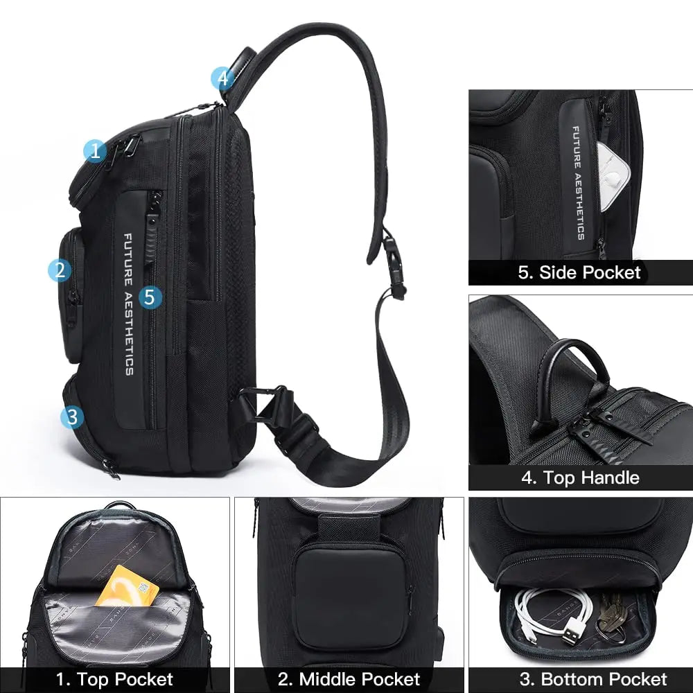 BANGE Men's Anti-Theft Crossbody Sling Bag with USB Charging Port