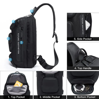 BANGE Men's Anti-Theft Crossbody Sling Bag with USB Charging Port