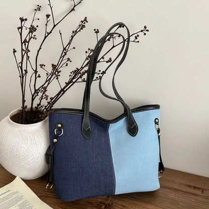 Large Capacity Denim Tote Bag for Women – Commuter Shoulder Bag