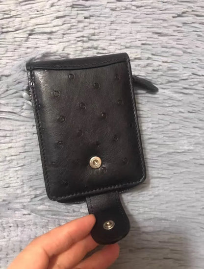Ostrich Leather Men's Multi-Card Holder Wallet with Zipper