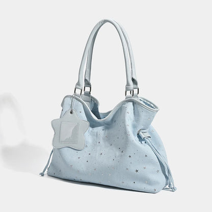 Women's Denim Star Print Hobo Shoulder Bag