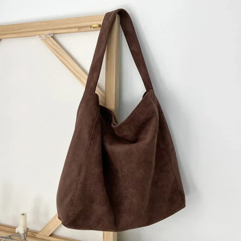Women's Large Shoulder Tote Bag – Casual Suede-Look Handbag