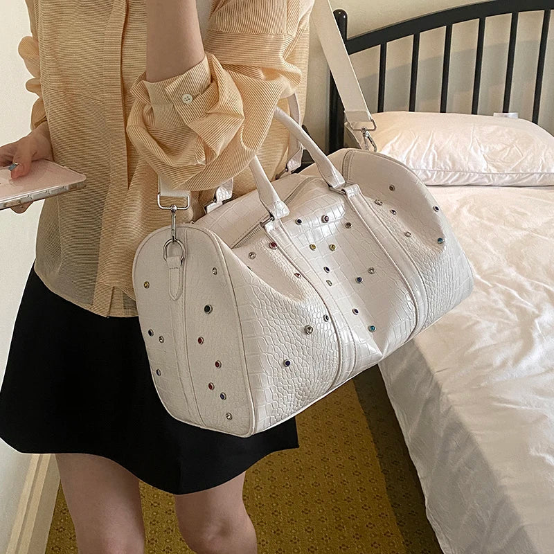 Moods Alligator Grain Big Duffel Bags Women Luxury Designer Handbags Diamond Decor Large Capacity