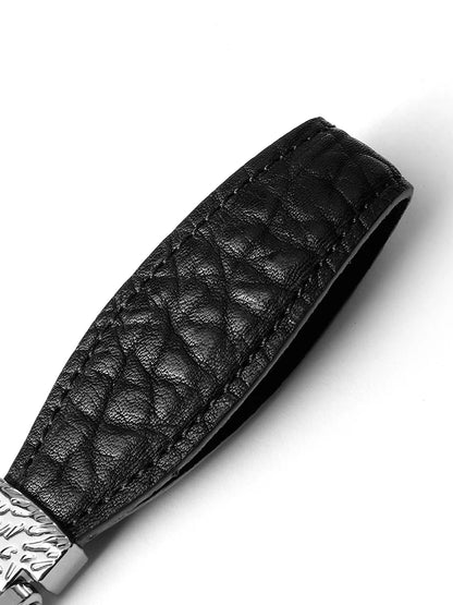 Men's Genuine Leather Keychain with Tiger Head Alloy Clasp