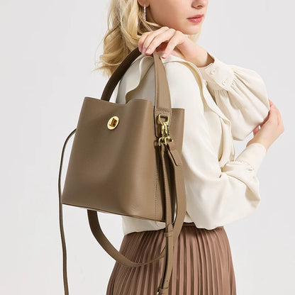 Genuine Leather Bucket Bag – Women's Top Grain Cowhide Tote