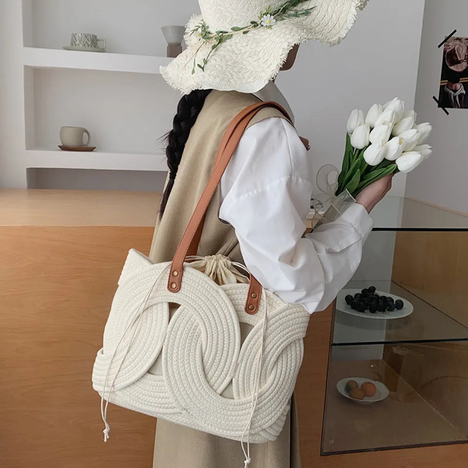Rattan Straw Tote Bag – Women's Large Handwoven Beach Shoulder Bag