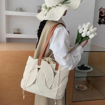 Rattan Straw Tote Bag – Women's Large Handwoven Beach Shoulder Bag