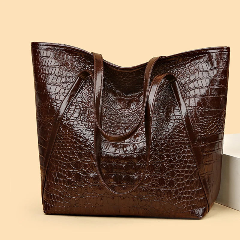 Crocodile Print Tote Bag for Women – Large Capacity Shoulder Handbag