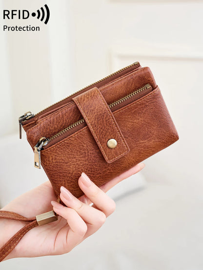 RFID Blocking Women's Trifold Wallet – Large Capacity Leather Purse